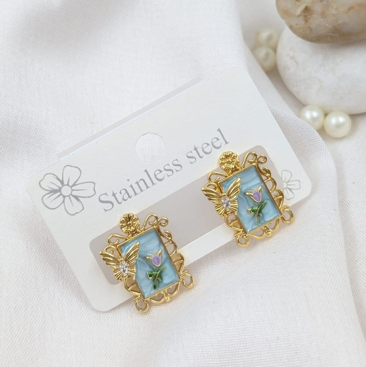 Enamel Butterfly Frame Stud Earrings