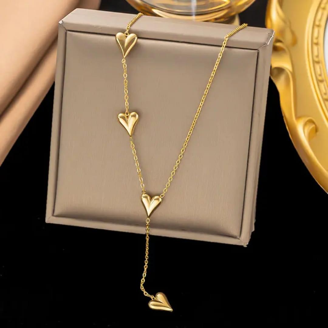 Gold Dainty Heart Lariat Necklace