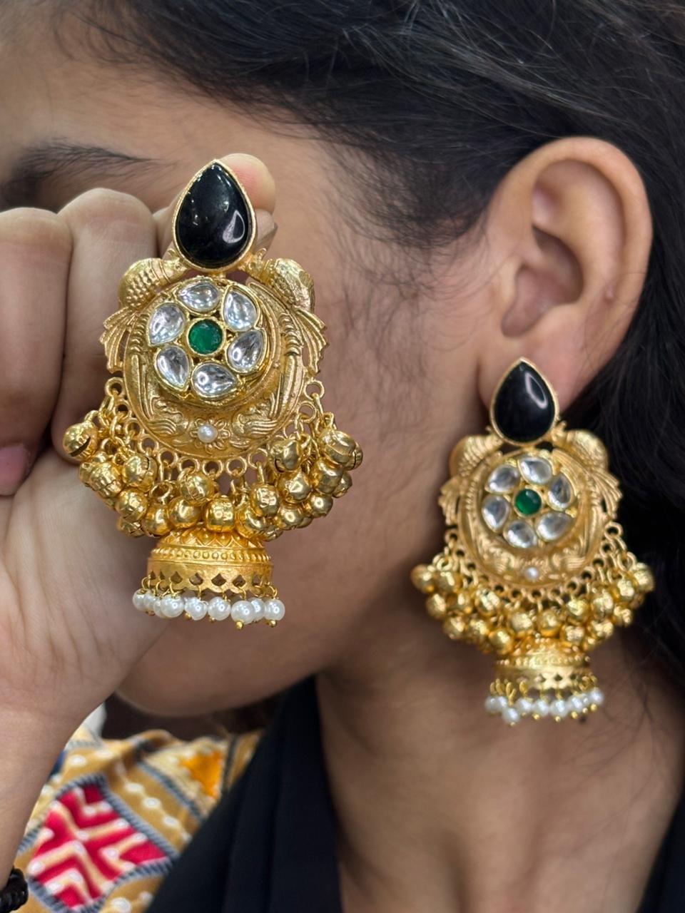 Premium Replica Gold Plated Kashmiri Earrings