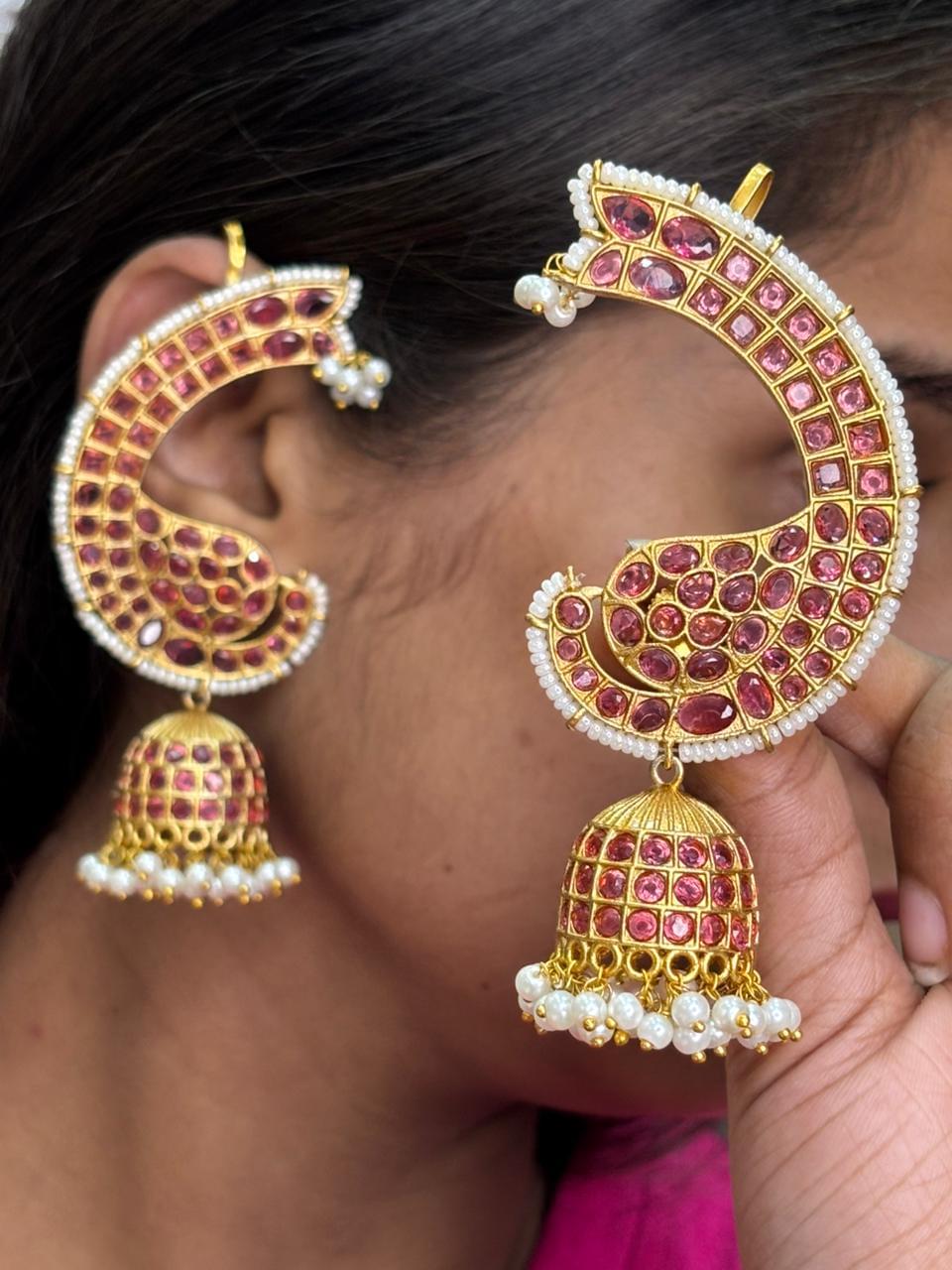 Traditional Monalisa Stone Pachi Kundan Jhumki Earrings