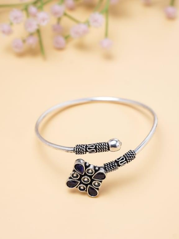 German Silver Replica Open Cuff Kada with Monalisa Stone