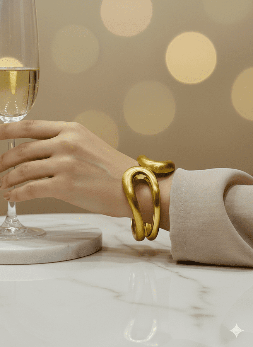 Matte Gold Sculptural Bangle - Image 2