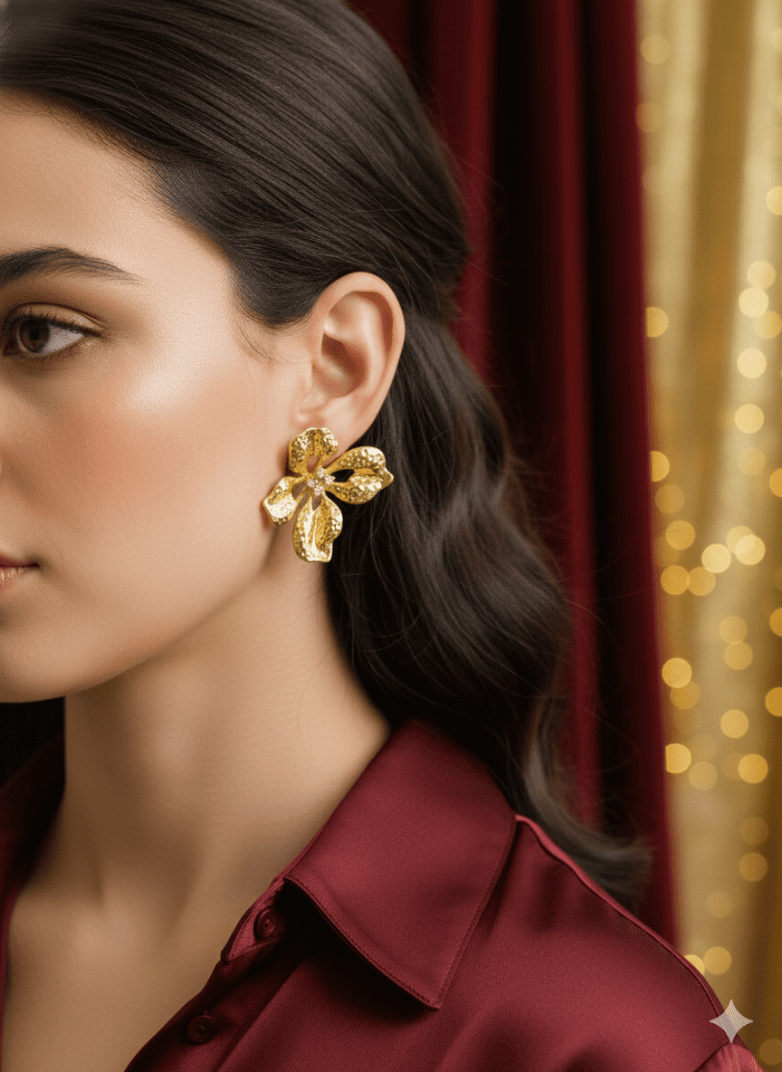 Gilded Petal Cascade Earrings - Image 2