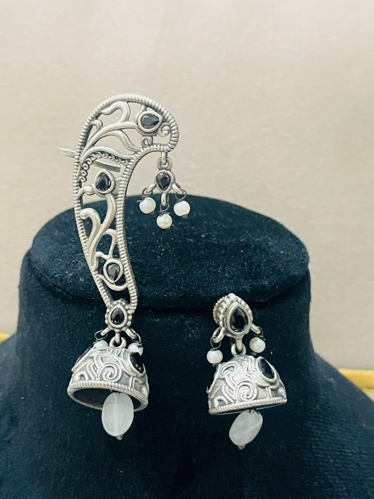 Silver Vine Ear Cuff Jhumkas - Image 2