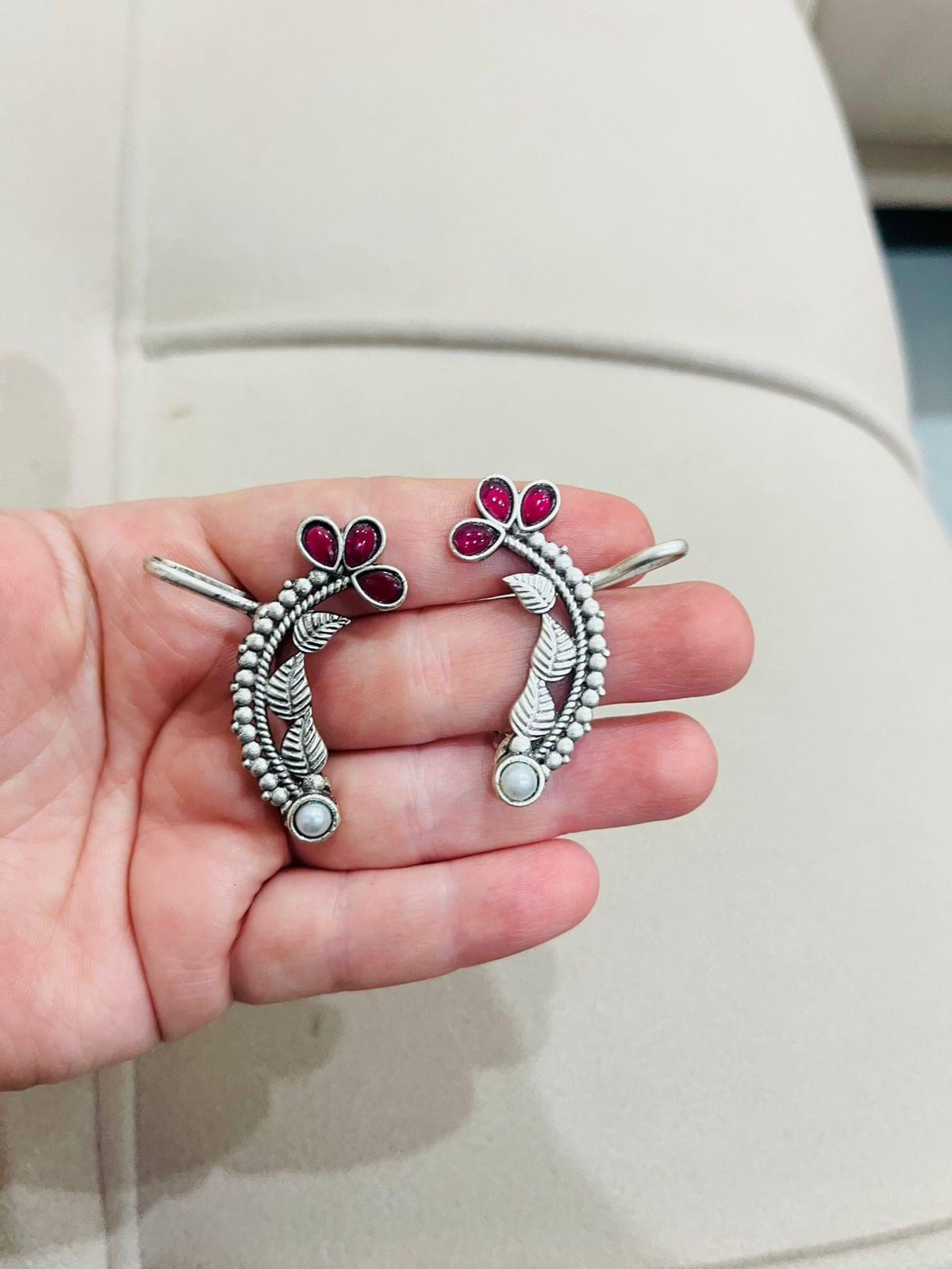 Ruby Leaf Vine Ear Cuffs - Image 3