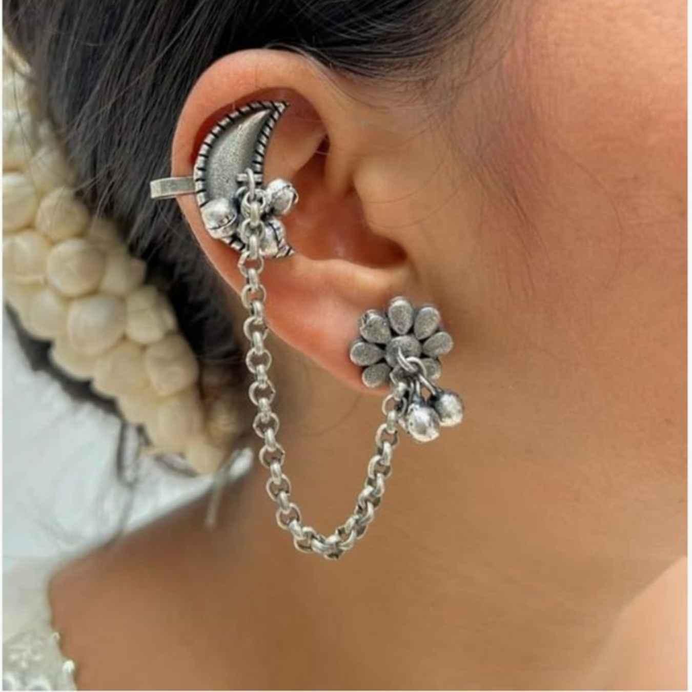 Lunar Floral Chain Ear Cuffs - Image 3